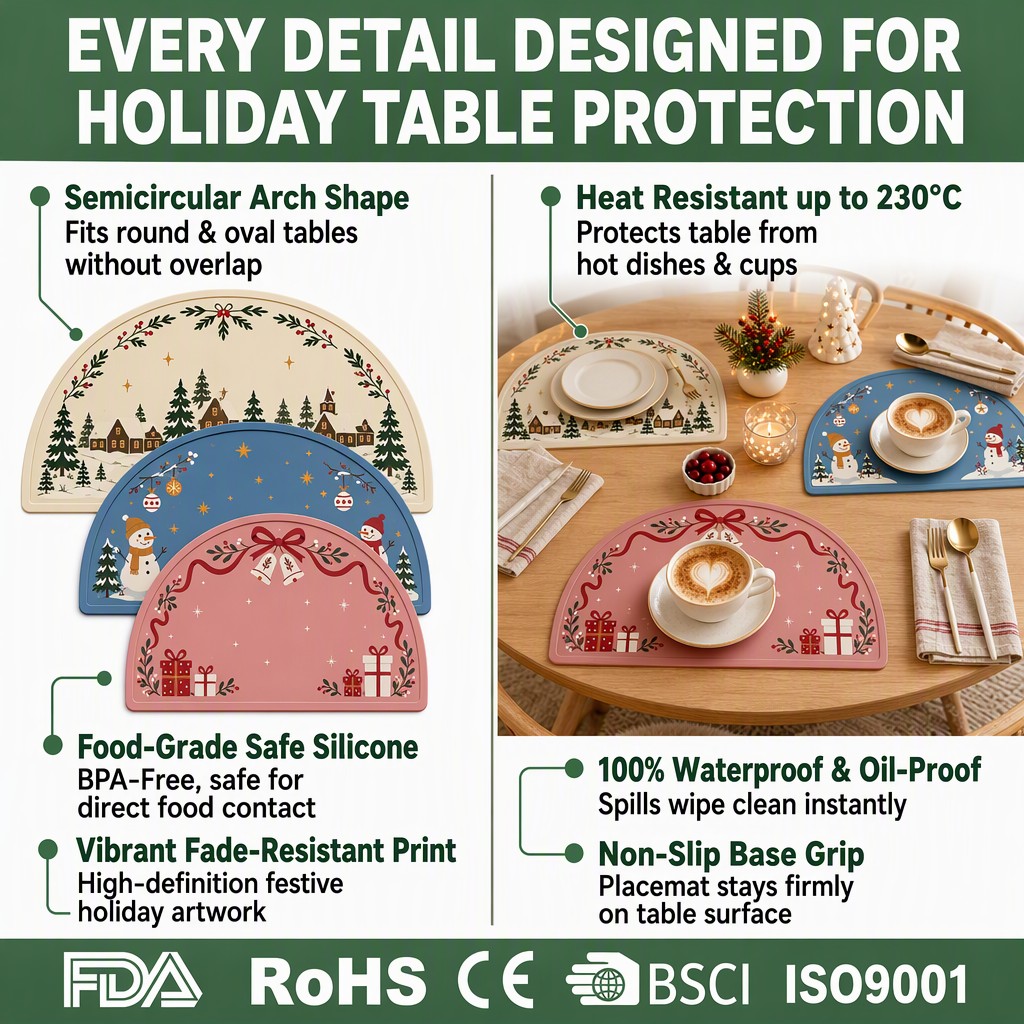 Mantel individual navide&ntilde;o de silicona - Estera de mesa antideslizante impermeable