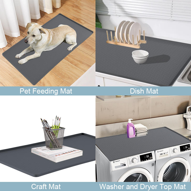 Tapis sup&eacute;rieur pour lave-linge et s&egrave;che-linge en silicone 54x27,5 - Antid&eacute;rapant avec rebord