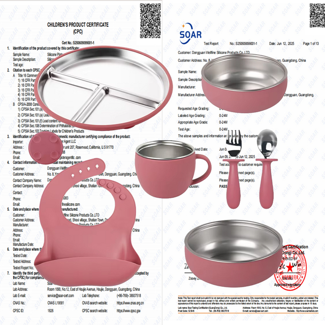 Juego de vajilla para beb&eacute; Wellfine, silicona de calidad alimentaria, placa de acero inoxidable f&aacute;cil de limpiar con juego de succi&oacute;n