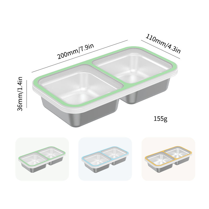 Caja Bento de acero inoxidable 304, compartimentos ecol&oacute;gicos, caja Tiffin escolar, fiambrera reutilizable, tapa de pl&aacute;stico calentable a prueba de fugas