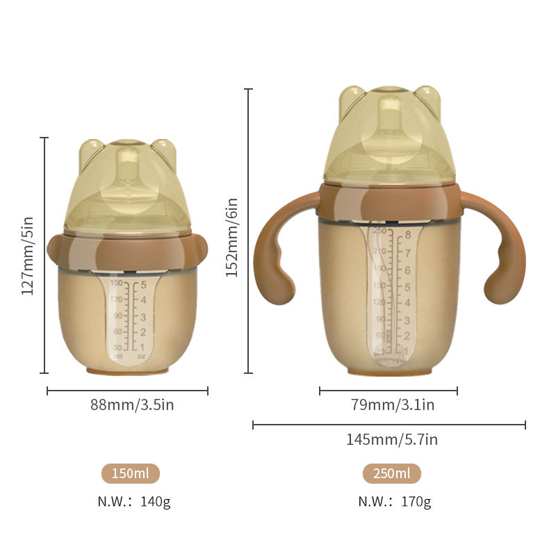 Ensemble de biberons en silicone sans BPA personnalis&eacute;s en usine OEM, capacit&eacute; de 150 ml avec motif imprim&eacute; pour 0 &agrave; 12 mois