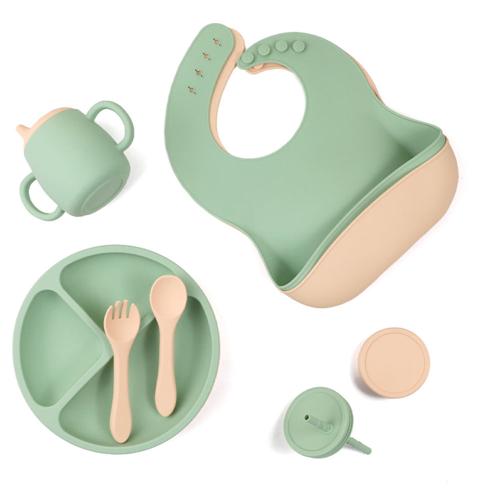 新着カスタム BPA フリー子供食器セットベビーよだれかけ幼児プレートボウルシリコーンシッピーカップシリコーンベビー給餌キット