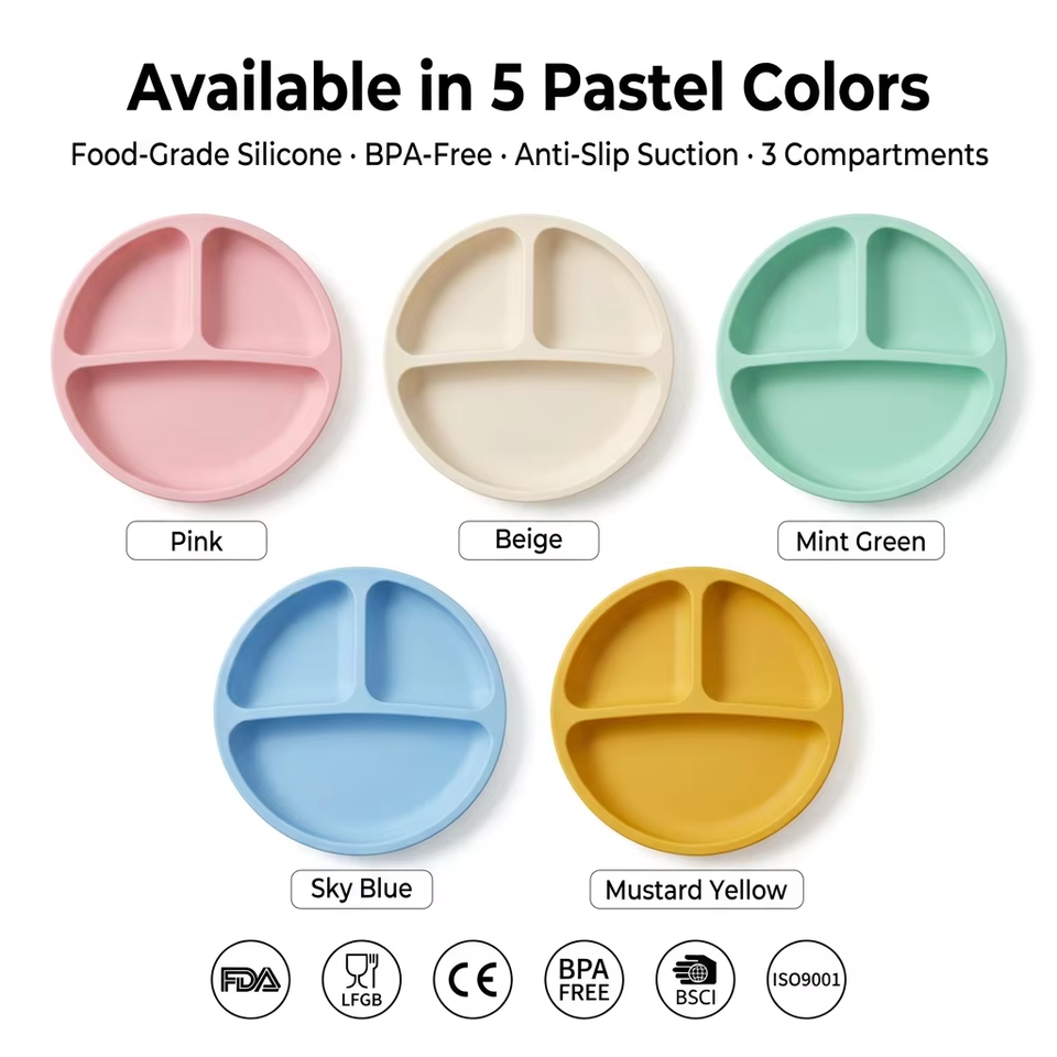Plato de silicona sin Bpa para beb&eacute; con tapa, cuenco de silicona para beb&eacute; de grado alimenticio, divisor de succi&oacute;n para alimentaci&oacute;n de ni&ntilde;os peque&ntilde;os, novedad de 2027
