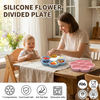 Wellfine sans BPA enfants ensemble d'alimentation assiette &agrave; fleurs plats en gros b&eacute;b&eacute; silicone assiette d'aspiration vaisselle b&eacute;b&eacute; assiette avec couvercle