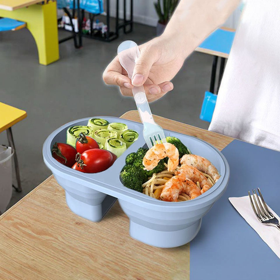 Портативный детский ланч-бокс Bento, силиконовый контейнер для хранения пищевых продуктов, не содержащий бисфенола-А, с 2 отделениями