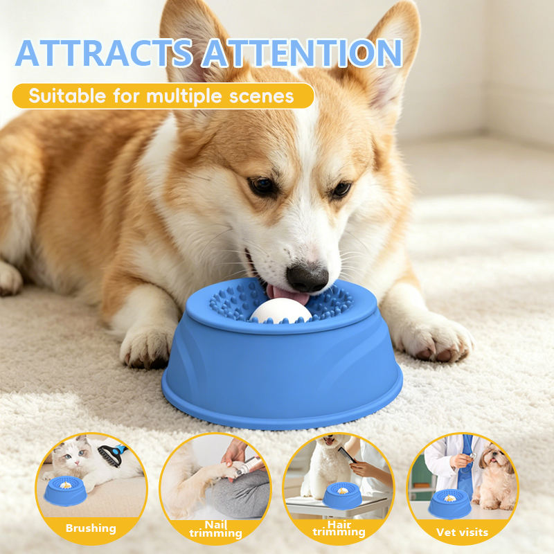 Bols portables 2 en 1 pour chien &agrave; alimentation lente, jouet &agrave; l&eacute;cher antid&eacute;rapant en Silicone pour aliments liquides et humides, friandises &agrave; eau