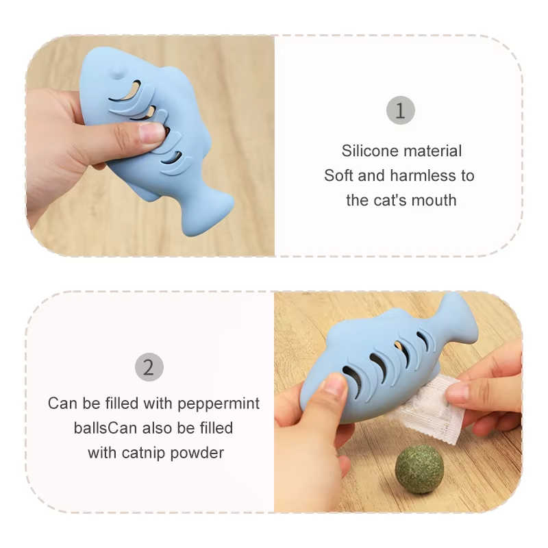 2025 reci&eacute;n llegados pez de silicona juguete gatos suministros para mascotas perros snacks juguetes de menta goma Happy Bite palo para gato