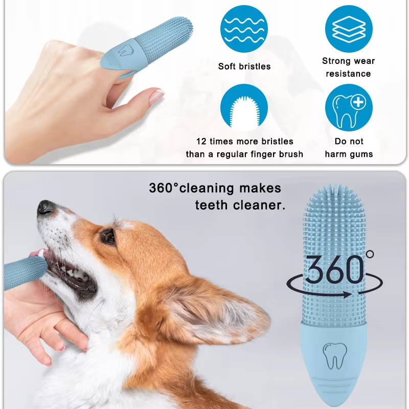Cepillo de dientes de silicona de grado alimenticio para perros, herramienta de cepillado de dientes para mascotas 360, cepillo de dientes para limpieza de dientes de perros y gatos