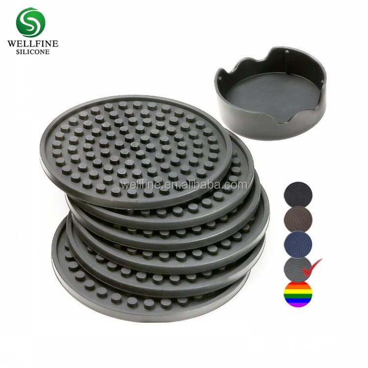 Lot de 6 dessous de verre en silicone avec support – Prot&egrave;ge les meubles des traces d'eau et des dommages – Plateau profond &agrave; bonne prise en main, grande taille de 10,9 cm