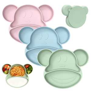 Assiette ours en Silicone pour b&eacute;b&eacute;, Design moderne, mat&eacute;riau en Silicone de qualit&eacute; alimentaire, facile &agrave; nettoyer, ensembles de vaisselle pour enfants, alimentation des b&eacute;b&eacute;s