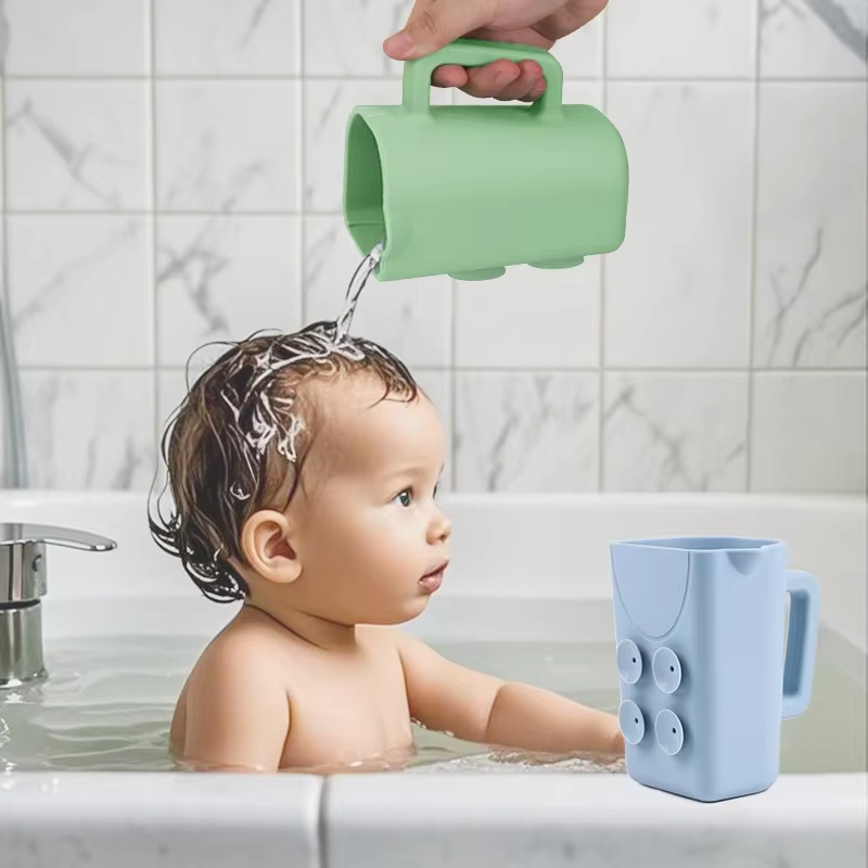 Taza de enjuague para ba&ntilde;o de beb&eacute; con certificaci&oacute;n CPC, champ&uacute; de silicona de calidad alimentaria sin l&aacute;grimas, enjuague corporal, taza con ventosa para ni&ntilde;os