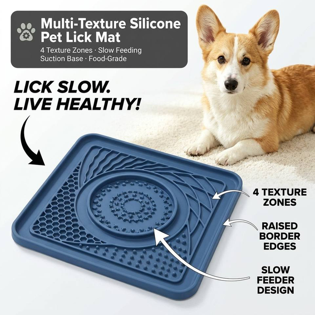 Alimentador lento de silicona para lamer mascotas, estera interactiva para lamer gatos y perros, port&aacute;til, ligero, ecol&oacute;gico, antideslizante, antiestrangulamiento