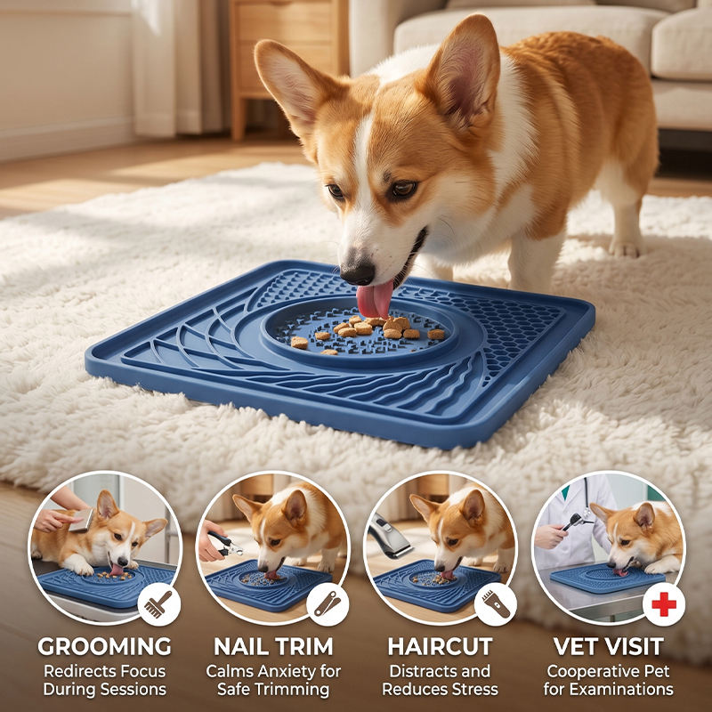 Alfombrilla para lamer port&aacute;til de silicona de grado alimenticio para mascotas, almohadilla dispensadora de comida lenta, Base antideslizante, tratamiento calmante interactivo