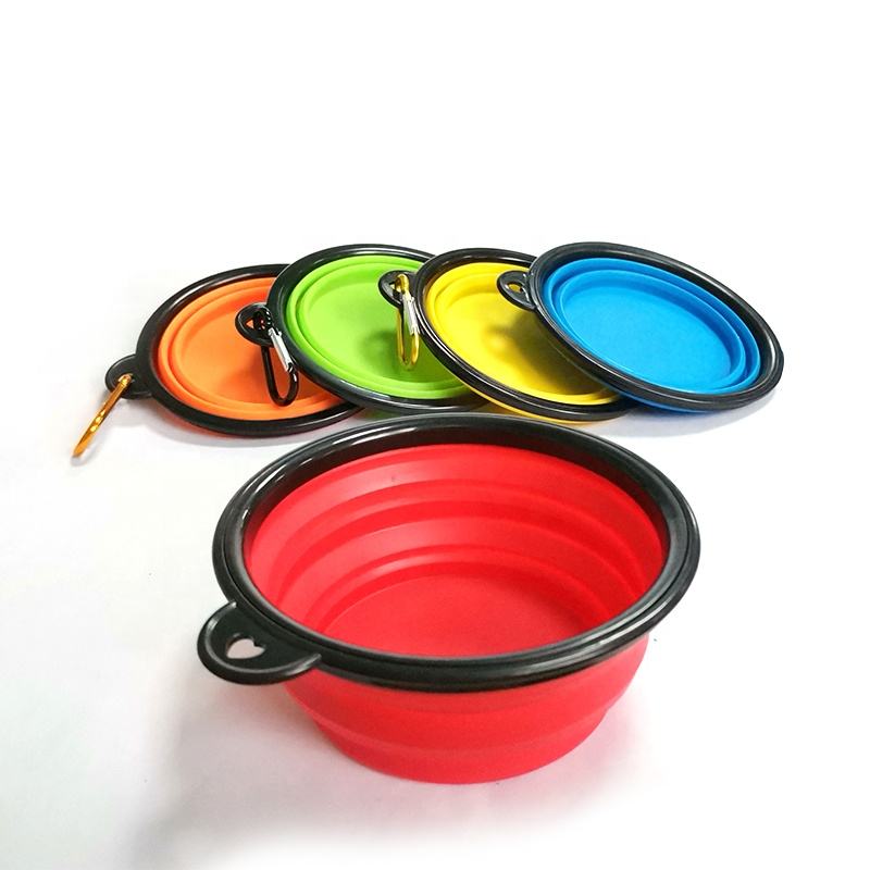 Cuenco plegable de silicona para perros, plato de taza extensible plegable para comida para gatos, alimentaci&oacute;n de agua, cuenco de viaje port&aacute;til, mosquet&oacute;n gratis
