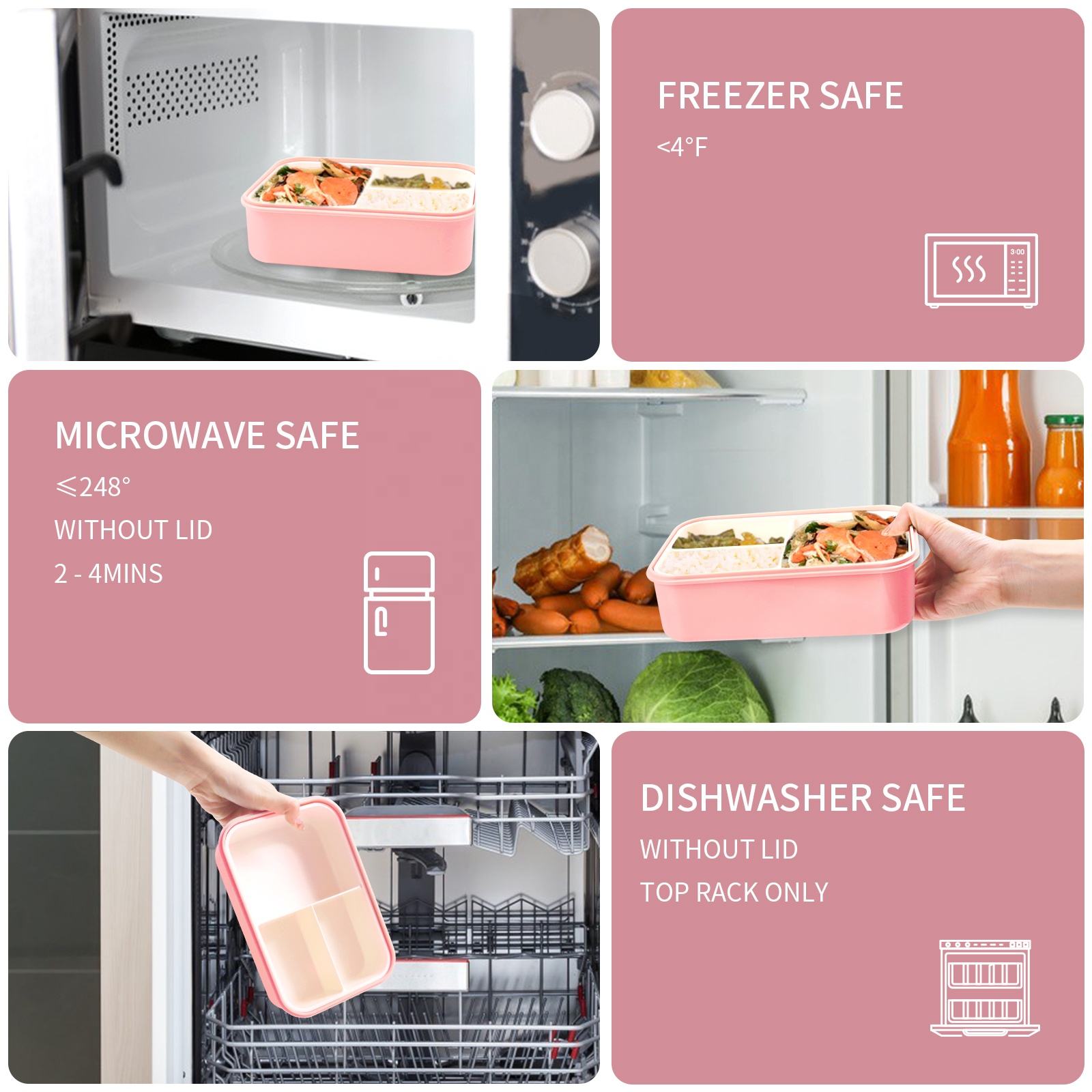 Wellfine Bo&icirc;te &agrave; d&eacute;jeuner Bento divis&eacute;e pour enfants, 3 compartiments, conteneurs &agrave; d&eacute;jeuner faciles &agrave; ouvrir pour l'&eacute;cole, pour filles et gar&ccedil;ons