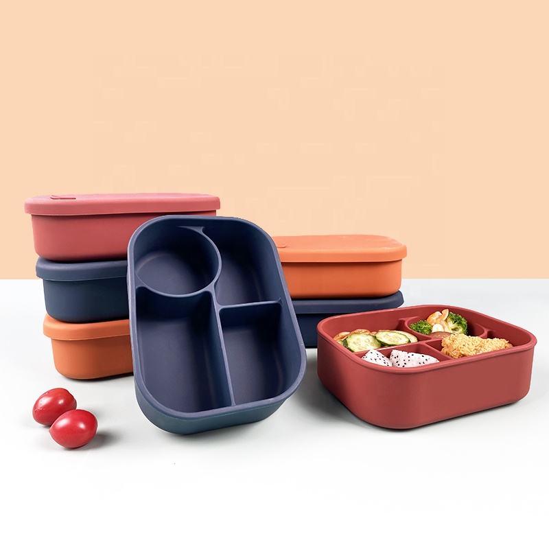 Wellfine Bpa フリー カスタム シリコーン スナック ボックス キッズ フード スナック ストレージ ボックス 学校用 こぼれない 4 コンパートメント 弁当ランチボックス