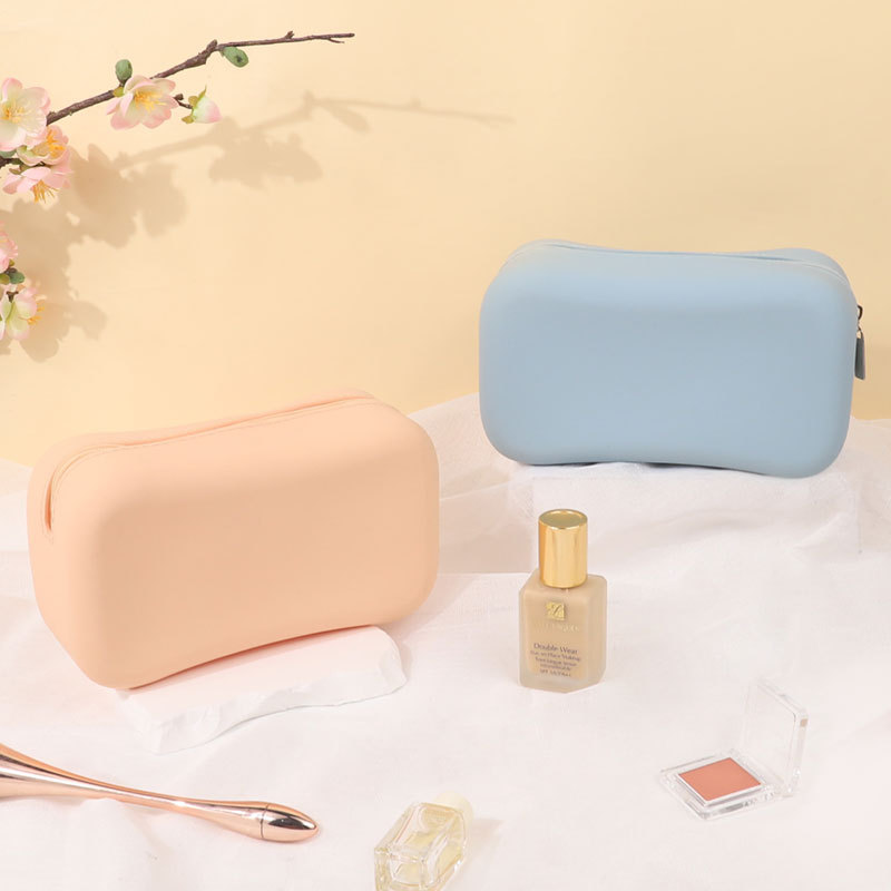Pochette de rangement en Silicone Durable avec fermeture &eacute;clair, sac de rangement de cosm&eacute;tiques Portable &agrave; la mode avec poign&eacute;e, organisateur de maquillage pour petits articles