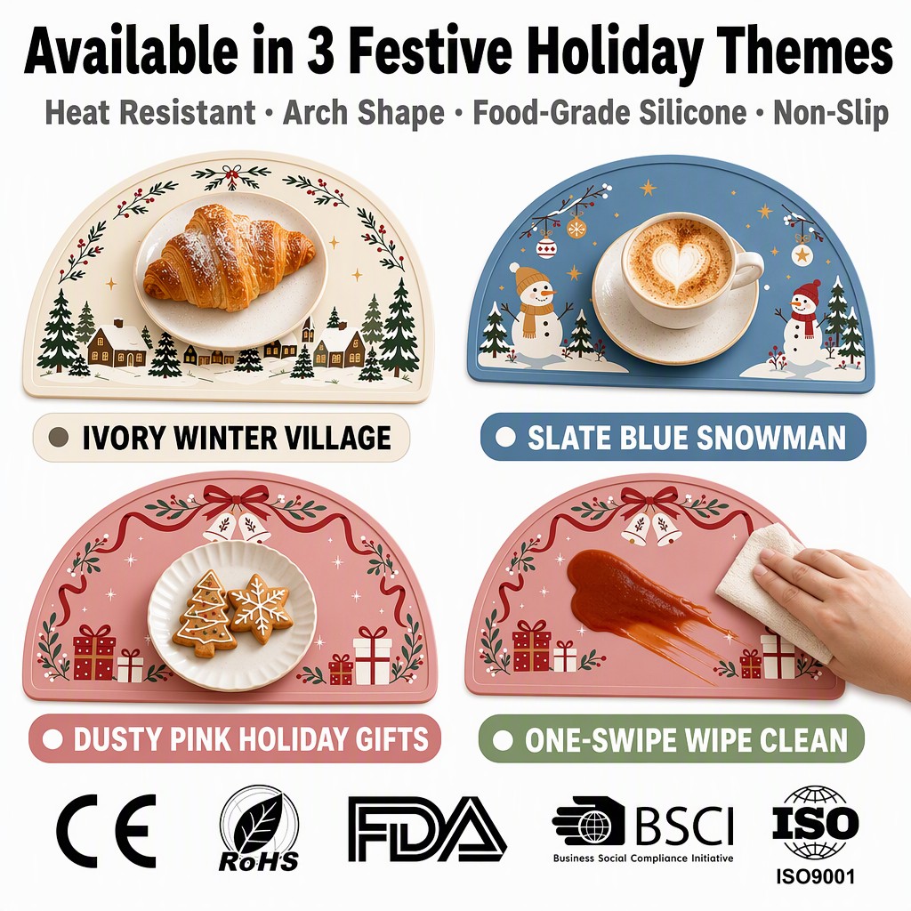 Mantel individual navide&ntilde;o de silicona - Estera de mesa antideslizante impermeable