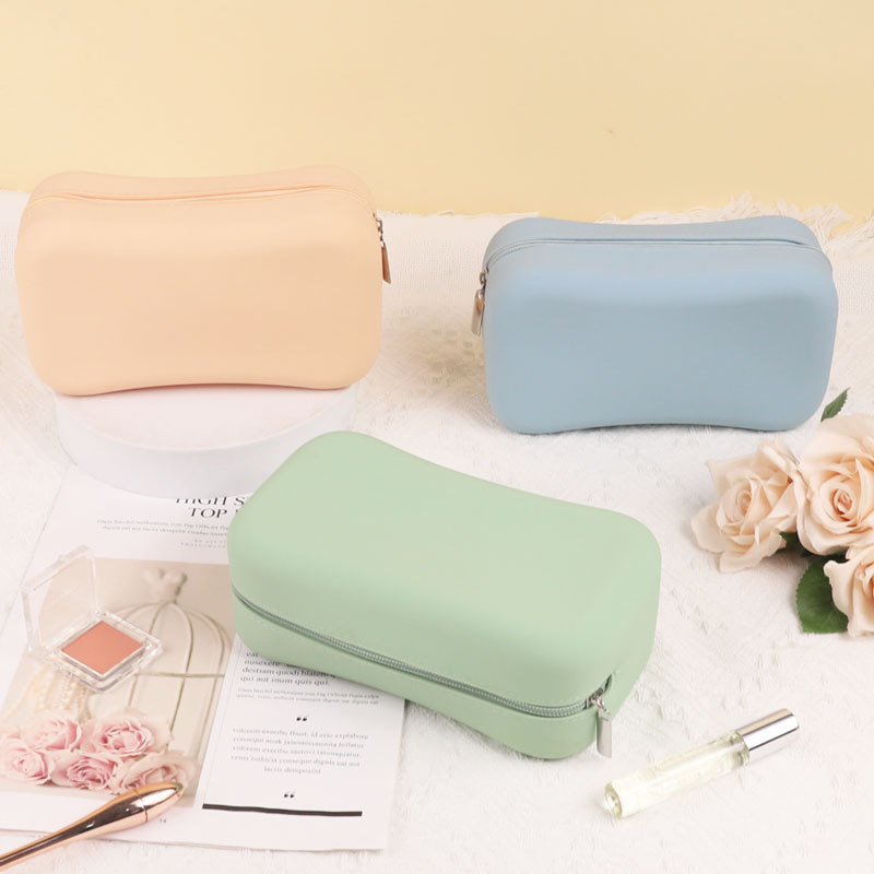 Bolsa de almacenamiento de silicona duradera con cremallera, bolsa organizadora de cosm&eacute;ticos port&aacute;til a la moda con asa, organizador de maquillaje para art&iacute;culos peque&ntilde;os