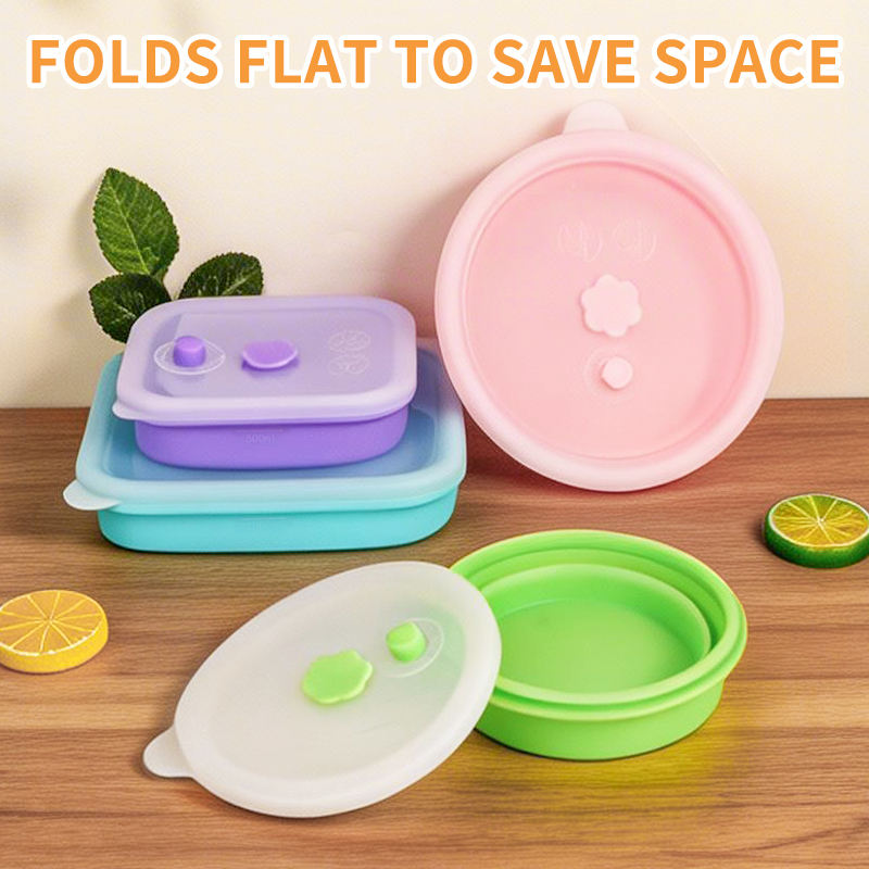Fiambrera de silicona plegable cuadrada de calidad alimentaria, contenedor de almacenamiento de alimentos duradero, fiambreras f&aacute;ciles de limpiar