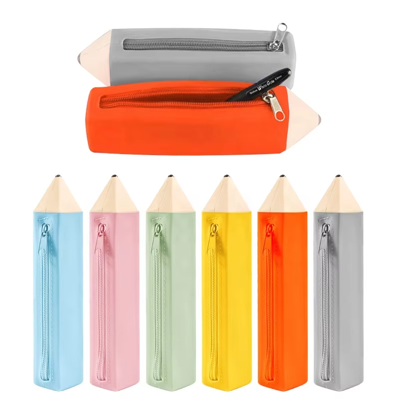 Trousse &agrave; crayons en Silicone avec Logo personnalis&eacute;, sac d'&eacute;cole avec fermeture &eacute;clair en Nylon, fournitures scolaires mignonnes, papeterie pour &eacute;tudiants