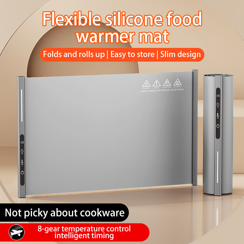 Estera calentadora de alimentos, placa calefactora de silicona Flexible, enrollable, f&aacute;cil almacenamiento, estera calefactora el&eacute;ctrica port&aacute;til de silicona para alimentos