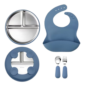 Plato de comedor para ni&ntilde;os de acero inoxidable 304 moderno de 9 pulgadas sin BPA, platos divididos para beb&eacute;s, mangas de silicona extra&iacute;bles, Base de succi&oacute;n