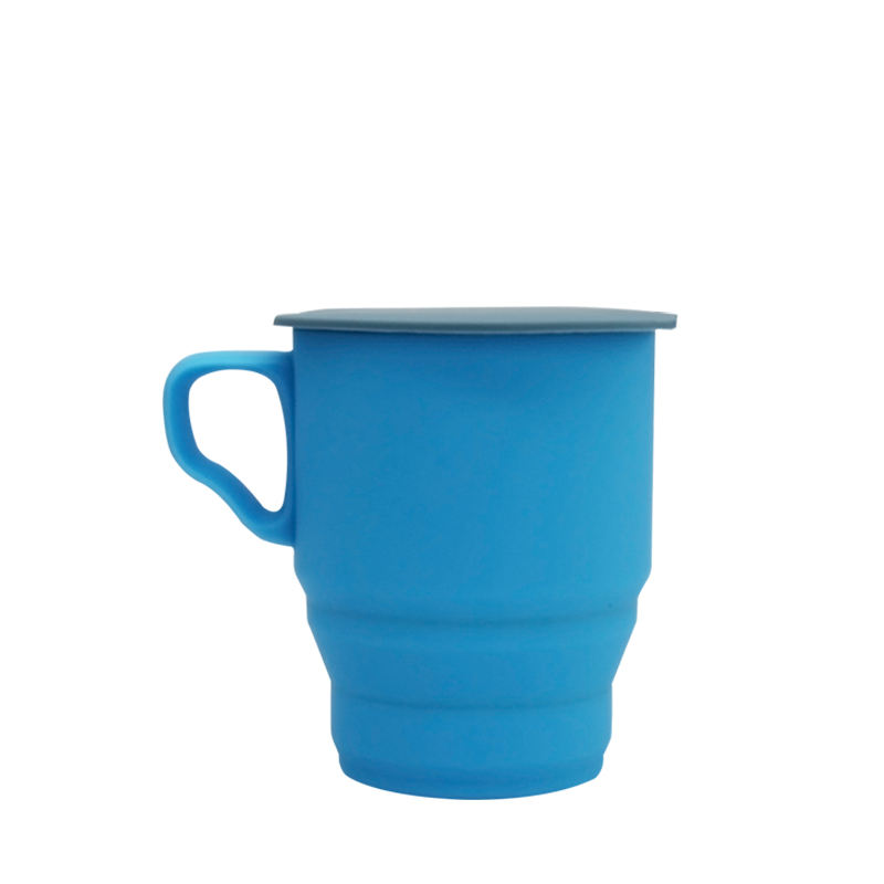 Taza de caf&eacute; reutilizable plegable del silic&oacute;n libre de BPA reutilizable del logotipo de encargo del viaje port&aacute;til del OEM del ODM con la tapa