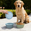 Cuenco plegable de silicona para perros con logotipo personalizado, cuenco plegable lavable f&aacute;cil para exteriores para perros, cuenco plegable para cachorros