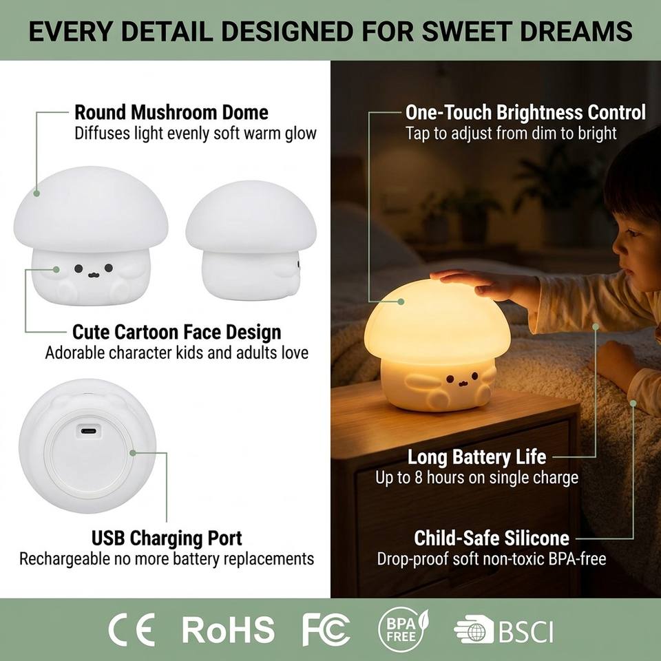Luces navide&ntilde;as LED inteligentes de tres velocidades, bonita luz nocturna de silicona para habitaciones, protecci&oacute;n ocular, atm&oacute;sfera de sue&ntilde;o, luz de aplauso