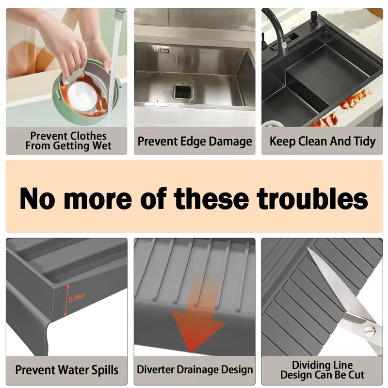 Tapis de r&eacute;cup&eacute;ration d'eau en Silicone de qualit&eacute; sup&eacute;rieure, protection contre les &eacute;claboussures d'&eacute;vier de cuisine, tapis de Drainage d'&eacute;vier