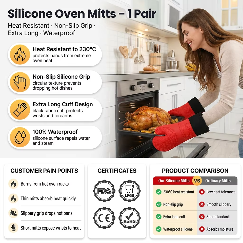 Manoplas impermeables para horno de barbacoa, capa interior de algod&oacute;n, resistente al calor, soporte para olla para asar, guantes de silicona para hornear en microondas para horno