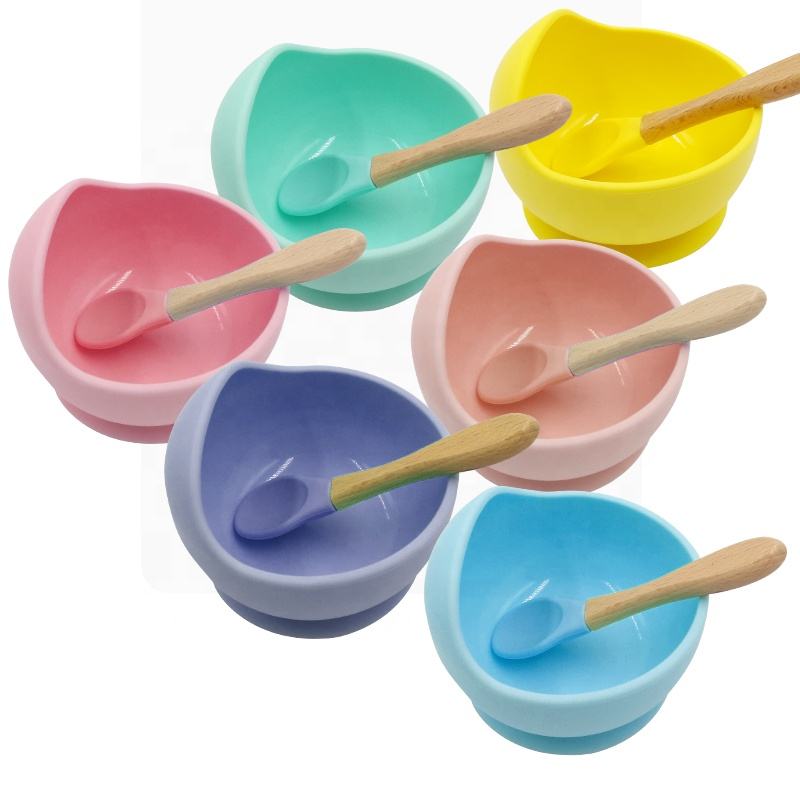Plaque d'aspiration en bambou, ensemble de bols d'alimentation pour b&eacute;b&eacute;, Base en Silicone, bol pour b&eacute;b&eacute; pour les tout-petits