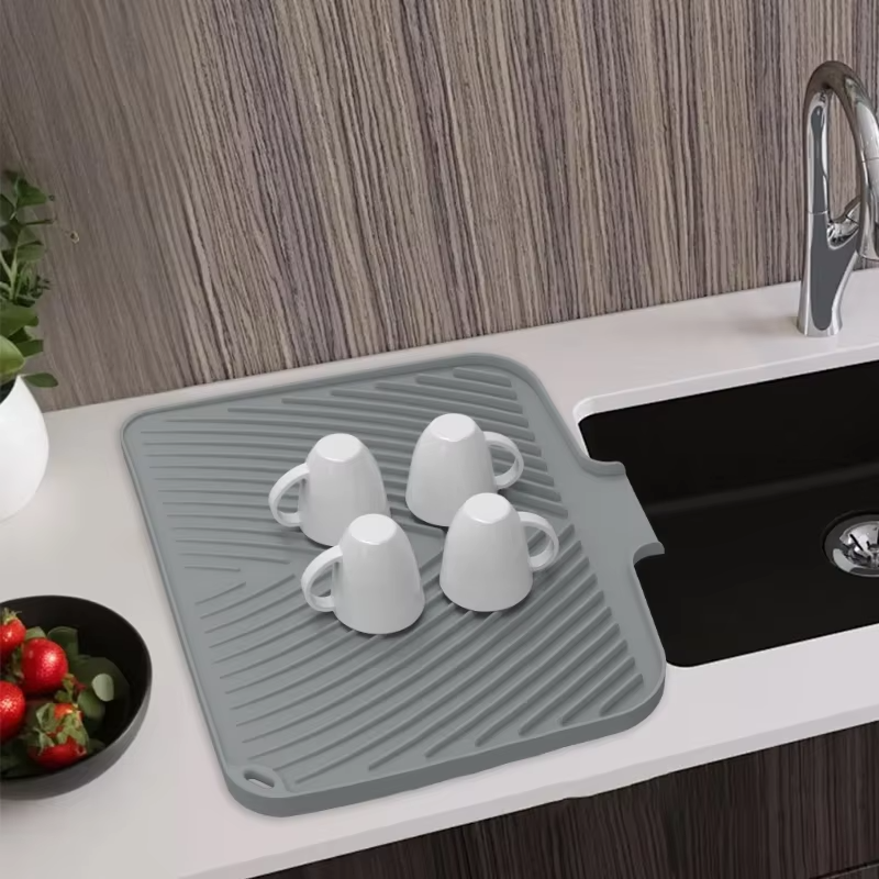 Estera de secado de platos de silicona gruesa antideslizante, almohadilla de secado resistente al calor, almohadilla de drenaje para fregadero, grifo, estera de secado de platos de silicona