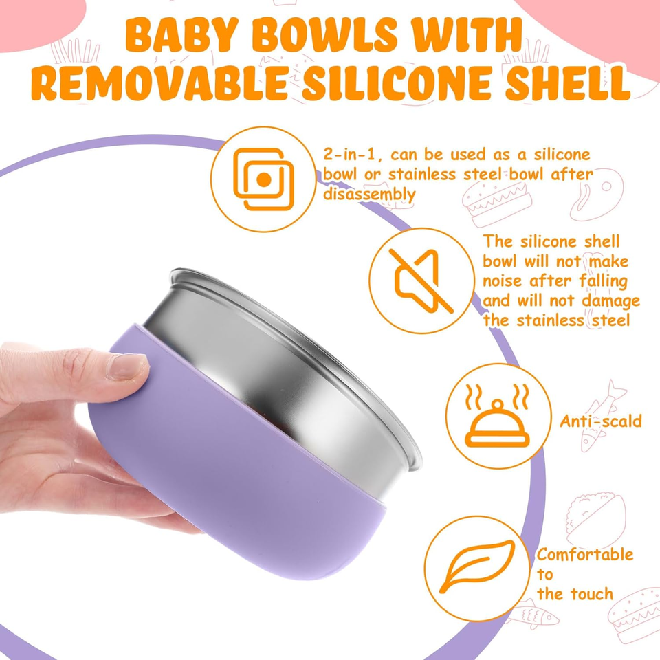 Assiettes divis&eacute;es par aspiration amovibles en Silicone sans BPA, assiettes alimentaires en acier inoxydable 304 pour enfants