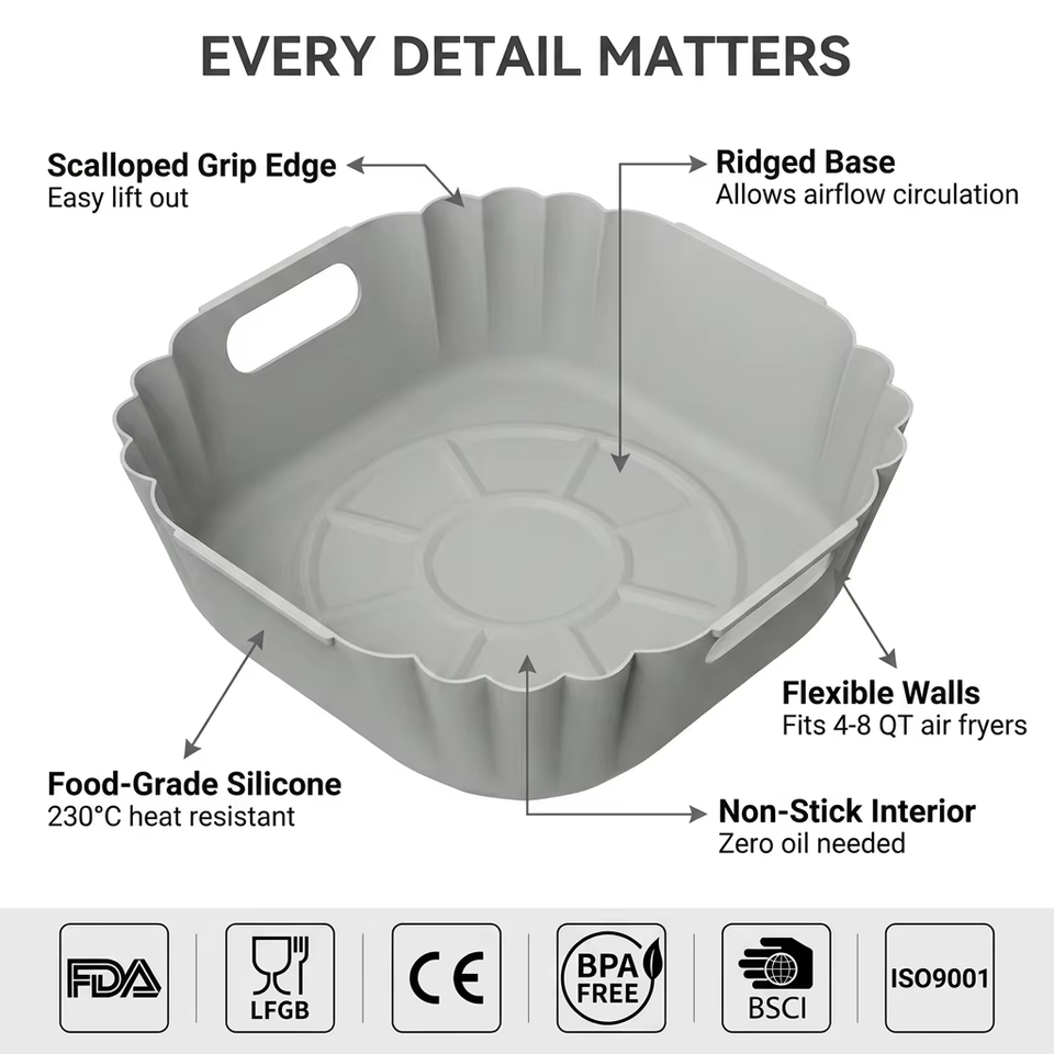 卸売 BPA フリーエアフライヤーシリコンポット再利用可能なラウンドシリコンバスケット耐熱性簡単なクリーニングエアフライヤーシリコンライナー