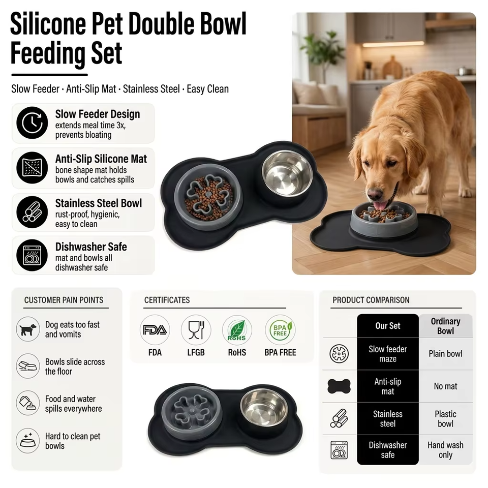 犬と猫用のシリコンペットボウル ペット用フィーダーボウル こぼれない、滑りにくいデザインのドッグフードボウル