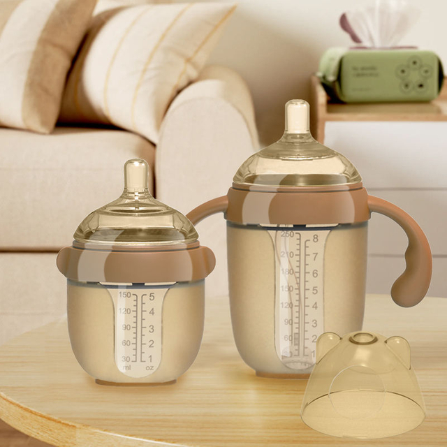 Juego de biberones de silicona sin BPA personalizados de f&aacute;brica OEM, capacidad de 150 ml con patr&oacute;n impreso durante 0-12 meses