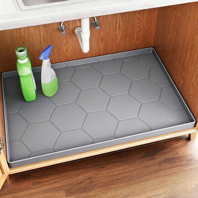 Tapis d'armoire de cuisine en Silicone moderne, tapis de rangement de salle de bains, doublure de tiroir d'&eacute;tag&egrave;re sous &eacute;vier
