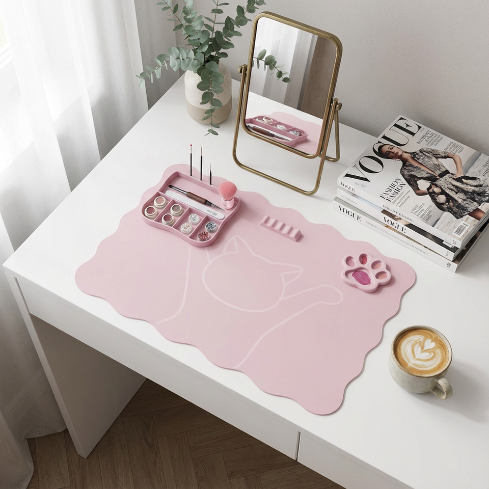 Almohadillas de escritorio de doble cara para decoraci&oacute;n de u&ntilde;as, dise&ntilde;o rosa plegable, con logotipo personalizado, estera protectora para mesa de trabajo para u&ntilde;as