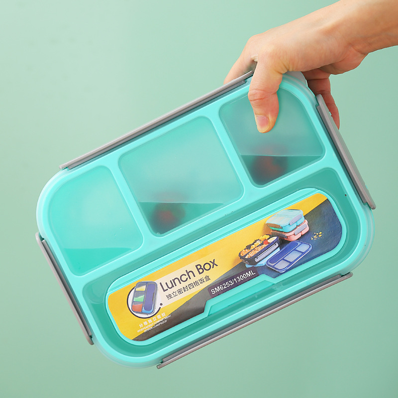 Caja Bento rectangular de cuatro compartimentos para microondas, sin BPA, contenedor de almuerzo para preservaci&oacute;n de frescura para estudiantes