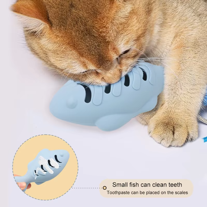 2025 reci&eacute;n llegados pez de silicona juguete gatos suministros para mascotas perros snacks juguetes de menta goma Happy Bite palo para gato