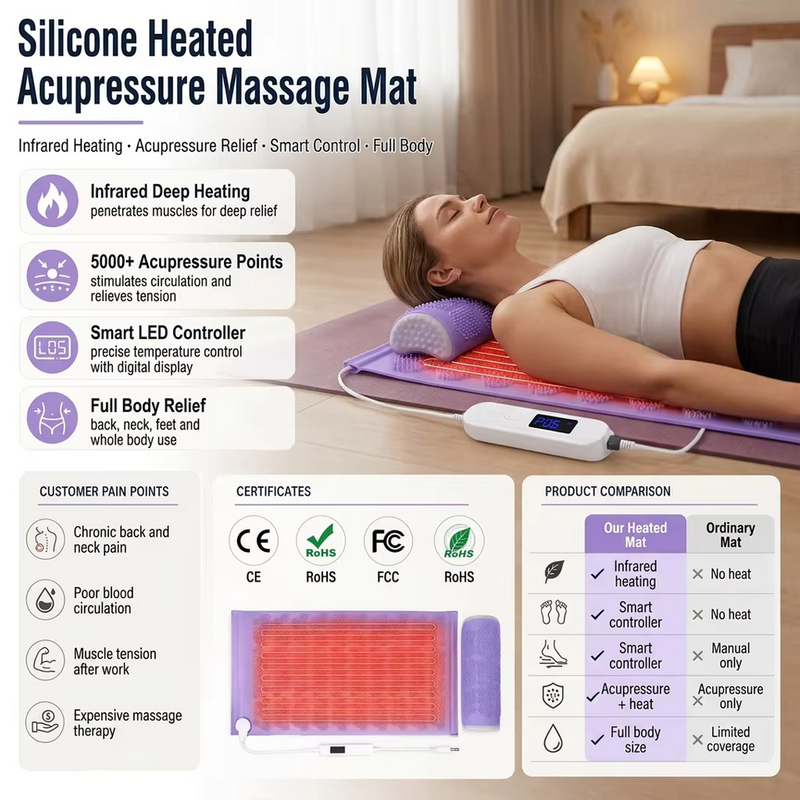 2027 Tendencia Masajeador de cuello Almohadilla plegable de silicona Dispositivo de estera de masaje de hombros vibratorio el&eacute;ctrico inal&aacute;mbrico