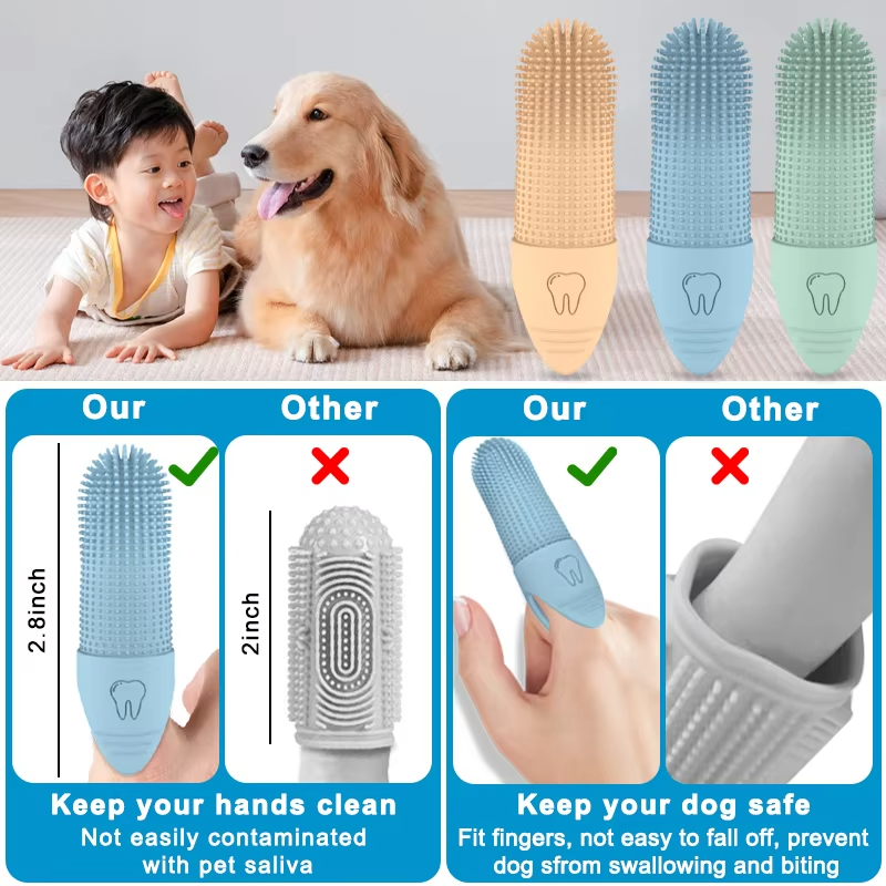 Cepillo de dientes de silicona de grado alimenticio para perros, herramienta de cepillado de dientes para mascotas 360, cepillo de dientes para limpieza de dientes de perros y gatos