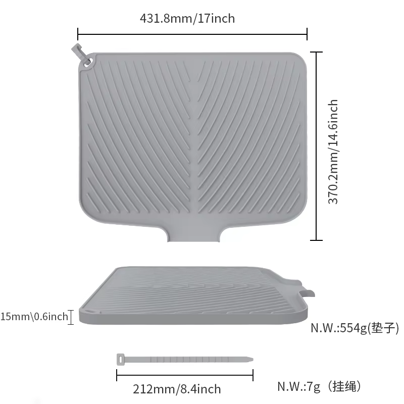 Estera de secado de platos de silicona gruesa antideslizante, almohadilla de secado resistente al calor, almohadilla de drenaje para fregadero, grifo, estera de secado de platos de silicona