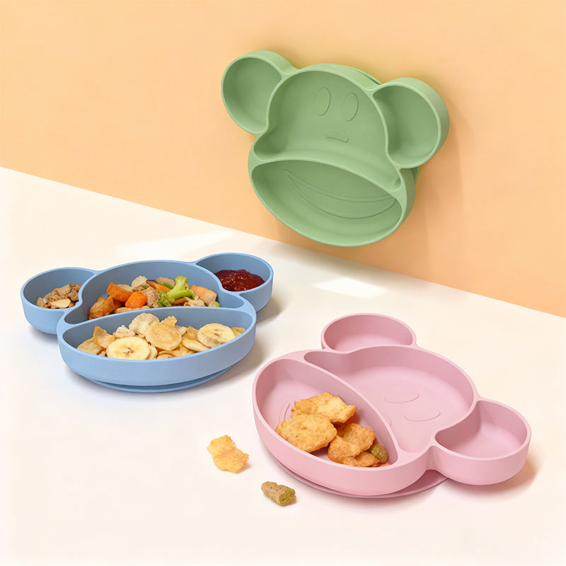 Assiette ours en Silicone pour b&eacute;b&eacute;, Design moderne, mat&eacute;riau en Silicone de qualit&eacute; alimentaire, facile &agrave; nettoyer, ensembles de vaisselle pour enfants, alimentation des b&eacute;b&eacute;s