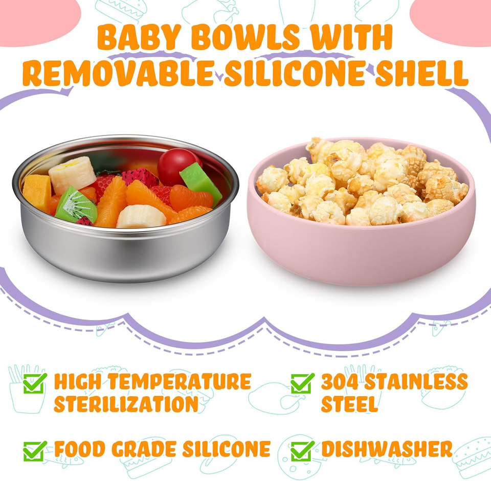 Assiettes divis&eacute;es par aspiration amovibles en Silicone sans BPA, assiettes alimentaires en acier inoxydable 304 pour enfants