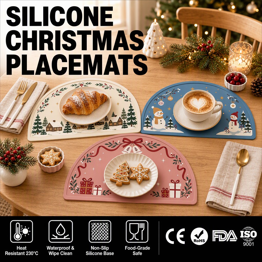 Mantel individual navide&ntilde;o de silicona - Estera de mesa antideslizante impermeable