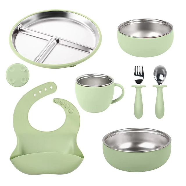 Wellfine-contenedor de comida para ni&ntilde;os, juego de cuencos de alimentaci&oacute;n de beb&eacute; de doble pared aislados de silicona y acero inoxidable