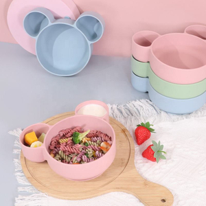 Wellfine 新デザイン食品グレードのベビープレートとボウルキッズダイニング給餌ボウルカスタムシリコーンベビー吸引ボウル
